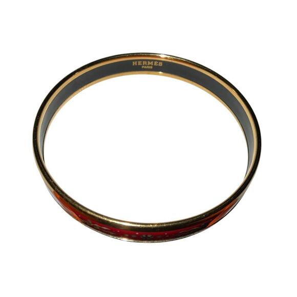 Hermes Enamel Cloisonne Yellow x Gold Bangle Bracelet W/Box - Picture 7 of 11